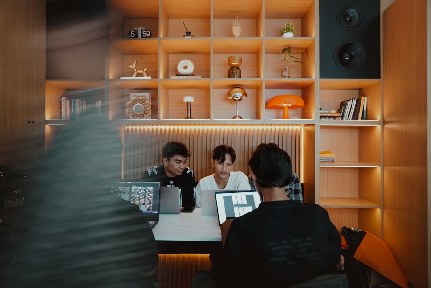 Creative team collaborating around a table